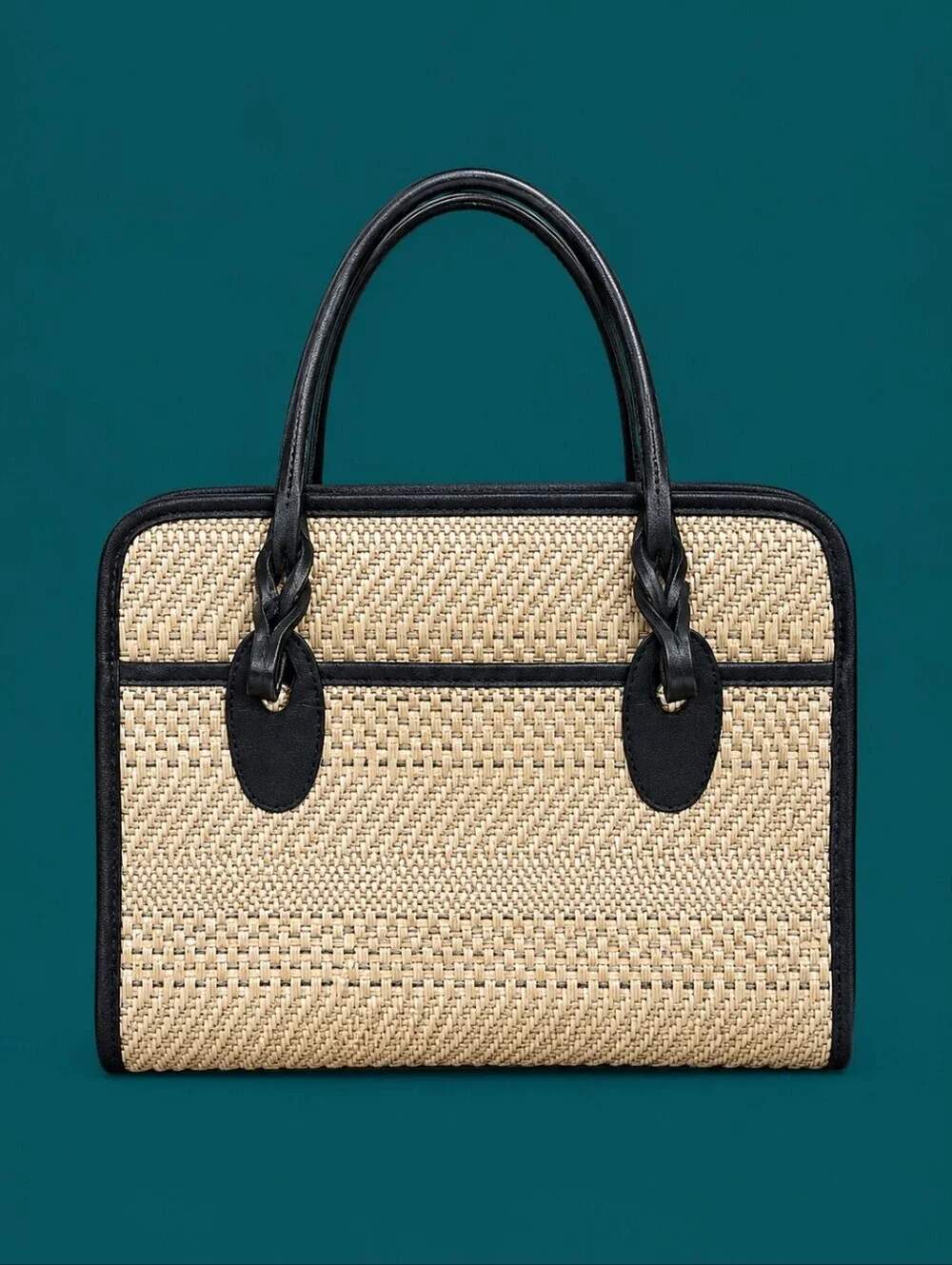 VTG MARLO Wicker Three Compartment Satchel Tote Bag